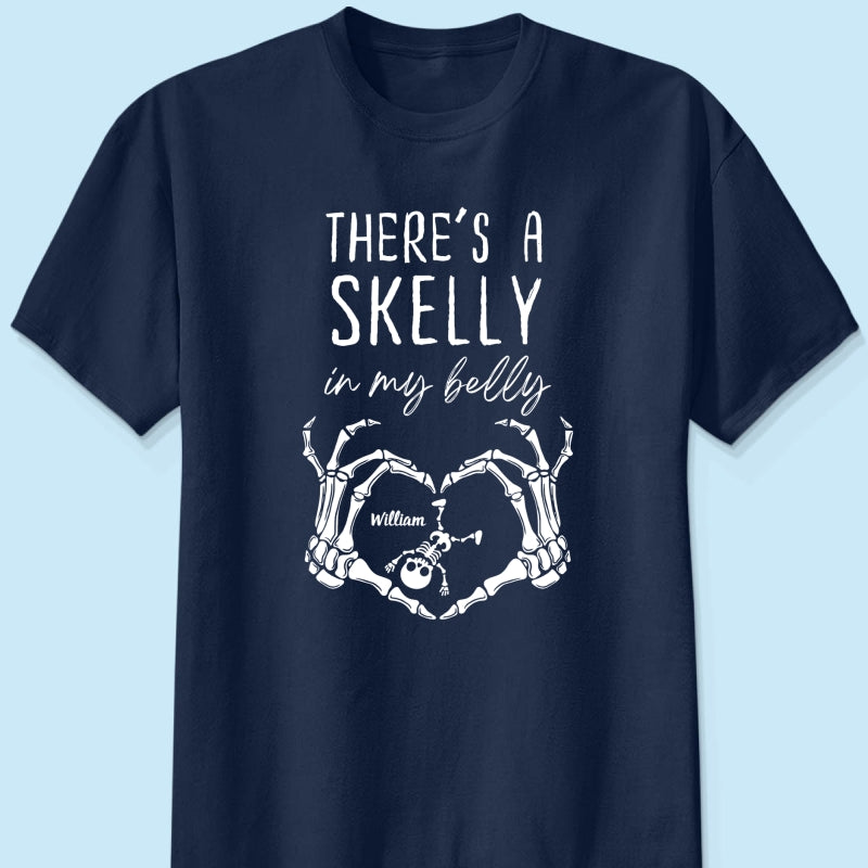There's A Skelly In My Belly Halloween Pregnancy - Personalized Shirt - Spooky Mama Gift, Funny Pregnancy Gift