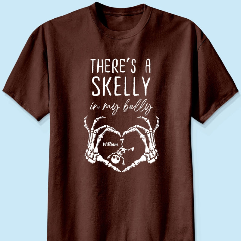 There's A Skelly In My Belly Halloween Pregnancy - Personalized Shirt - Spooky Mama Gift, Funny Pregnancy Gift