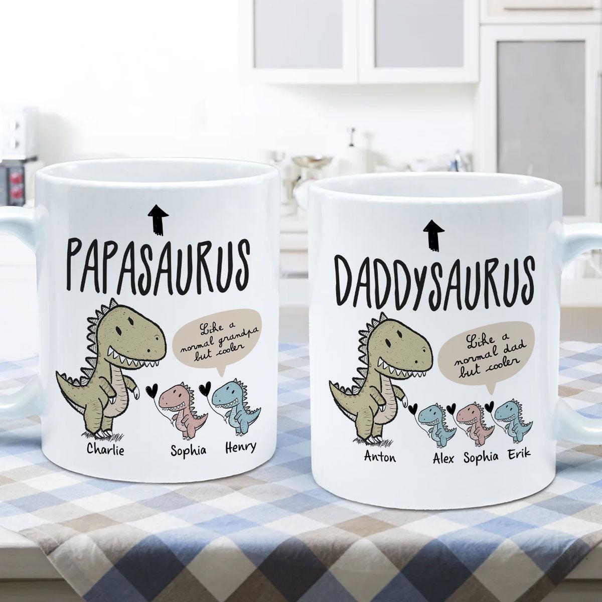 Papasaurus And Kids Cute Style Personalized Mug, Father's Day Gift for Grandpa