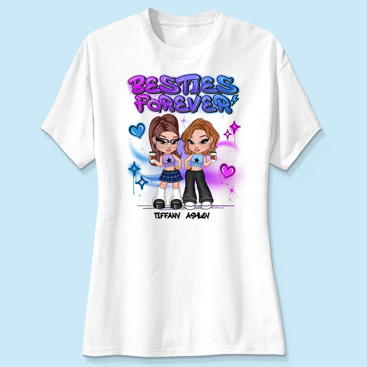 Besties Sisters Y2K Airbrushed Personalized Shirt
