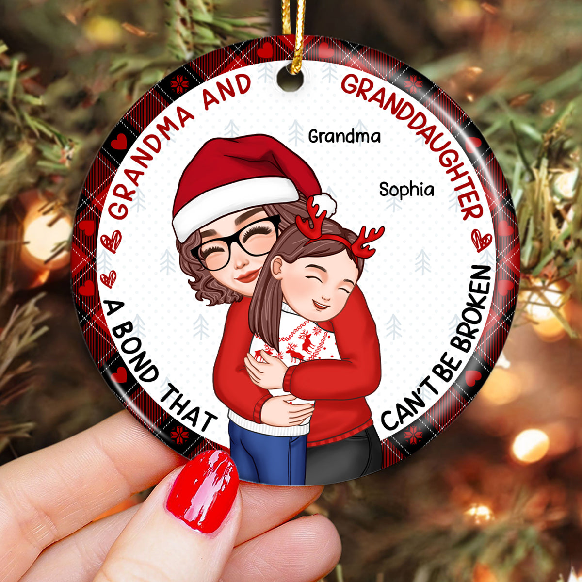 Christmas Grandma And GrandKid Embracing Gift For Granddaughter Grandson Personalized Circle Ornament