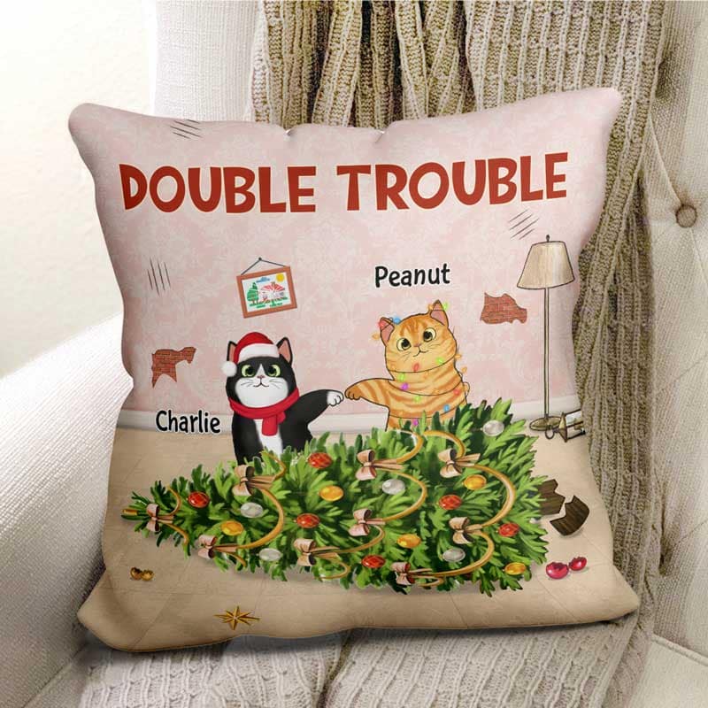 Naughty Cat Knocked Over Christmas Tree Personalized Pillow (Insert Included)