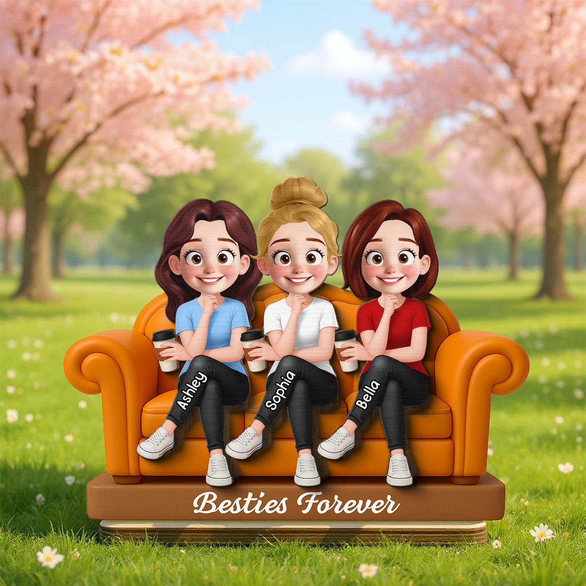 Besties Sitting On Sofa Personalized Wooden Standing Plaque, Gift for Besties, Sisters, Best Friends