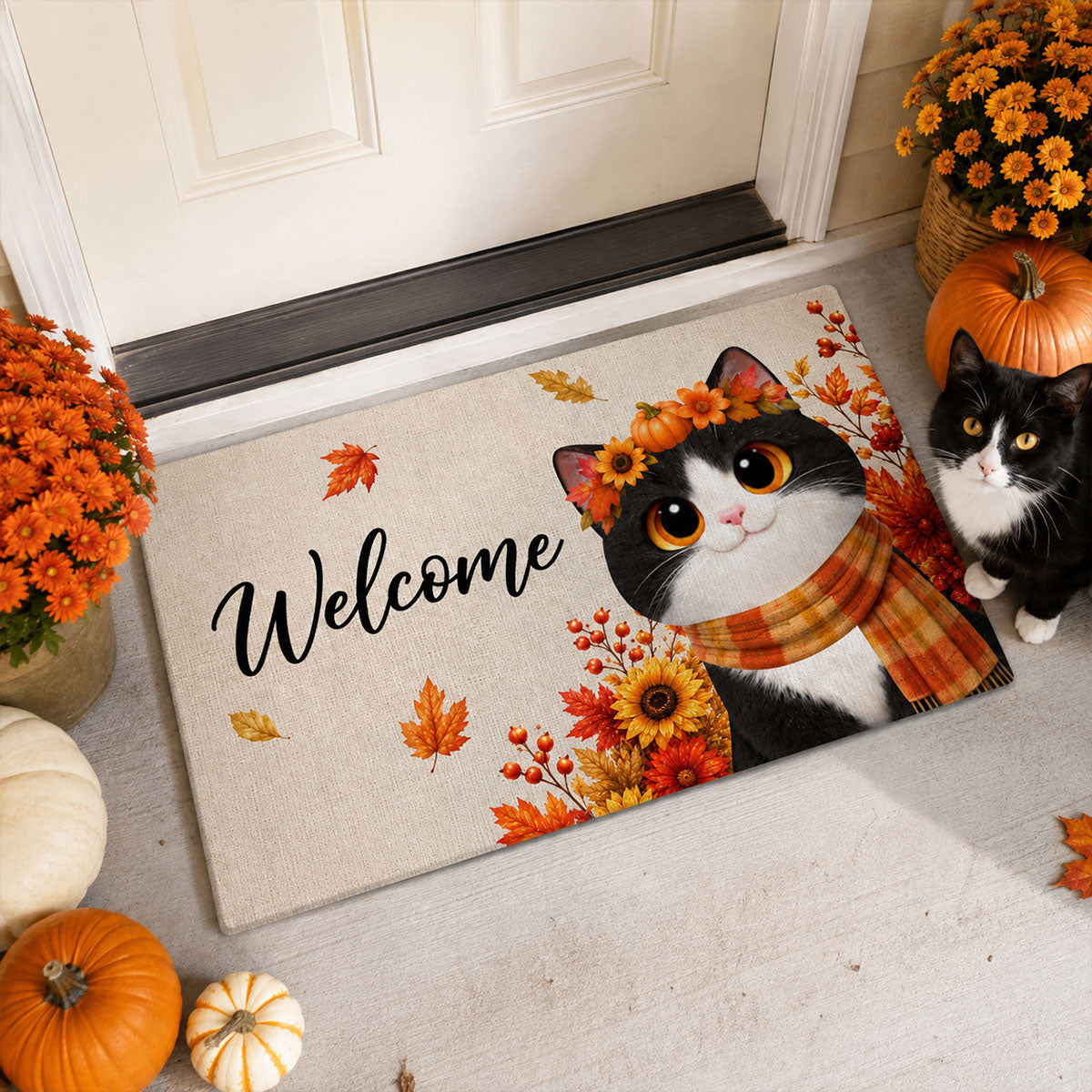 Cute Cats Welcome - Personalized Doormat - Cozy Fall Decor for Cat Lovers