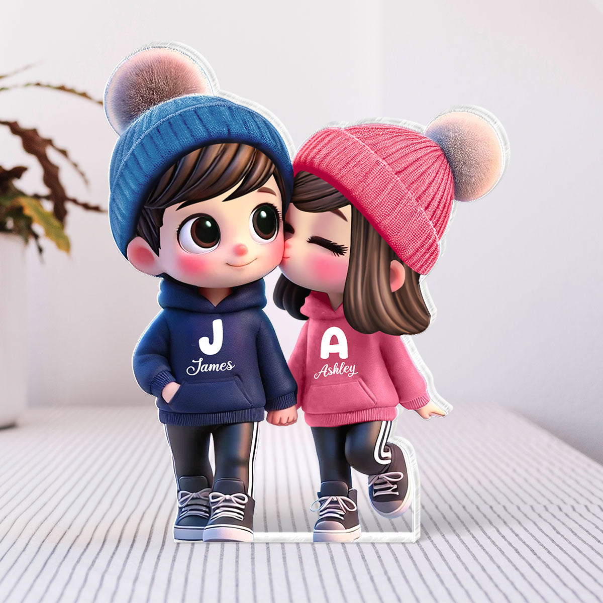 3D Effect Cute Cartoon Couple Walking Personalized Acrylic Block Plaque,  Gift for Him, Gift for Her
