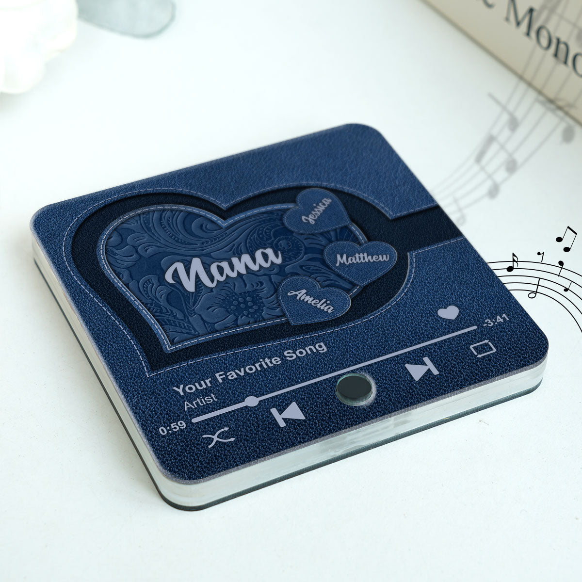 Grandma's Little Sweethearts, Leather Effect Printed Personalized Music Fridge Magnet, Custom Any Song You Want, Birthday, Gift for Grandma