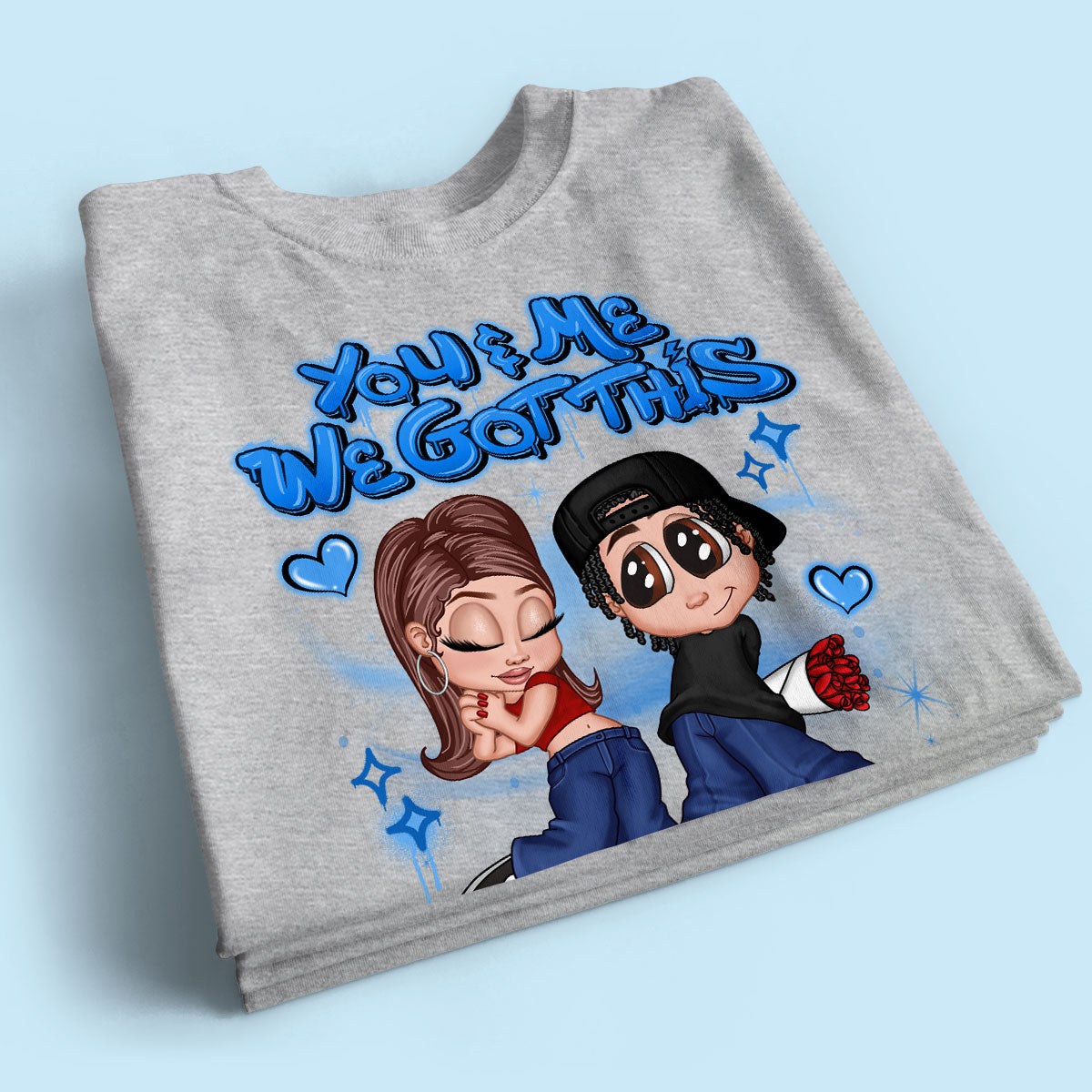 Y2K Couple Airbrushed - Personalized Shirt - Unique Valentine's Day Gift For Him, Gift For Her