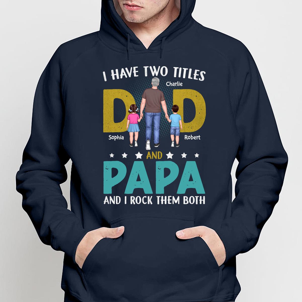 Two Title Dad Grandpa Rock Both Walking Man & Kids Personalized Shirt
