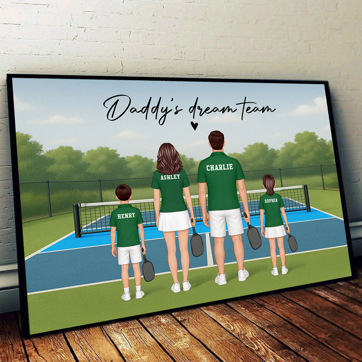 Daddy's Team Pickleball Family Back View Personalized Poster, Father's Day Gift