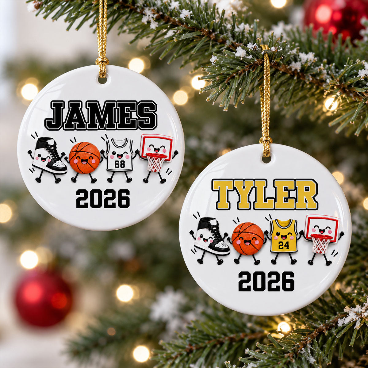 Basketball Things 2D Flat - Personalized Ceramic Ornament – Custom Name Basketball Christmas Keepsake Gift for Player, Son, Daughter, Teen