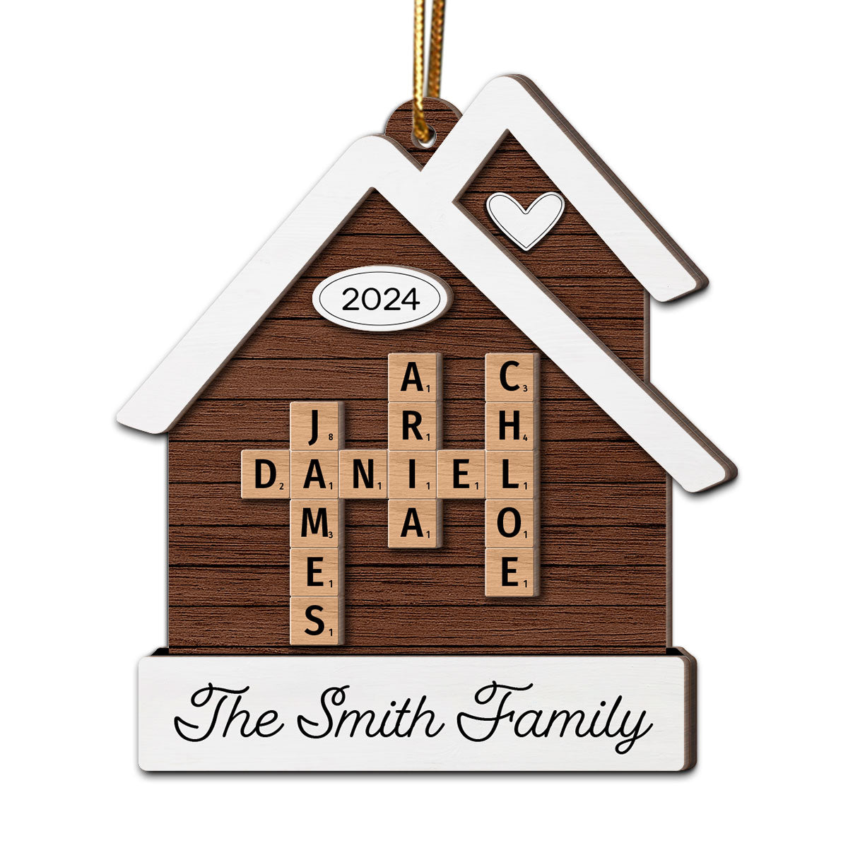 House Shaped Family Names Puzzle Crossword Personalized 2-Layer Wooden Ornament, Christmas Gift For Family