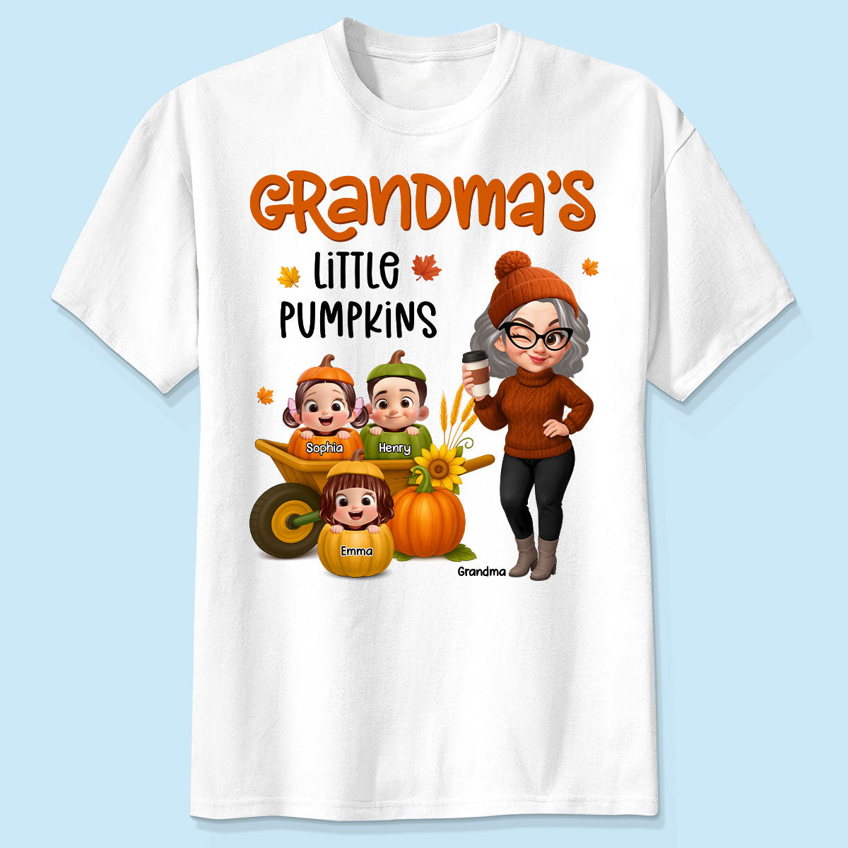 Grandma's Litttle Pumpkins Pretty Grandma And Kids Personalized Shirt, Fall Season gift