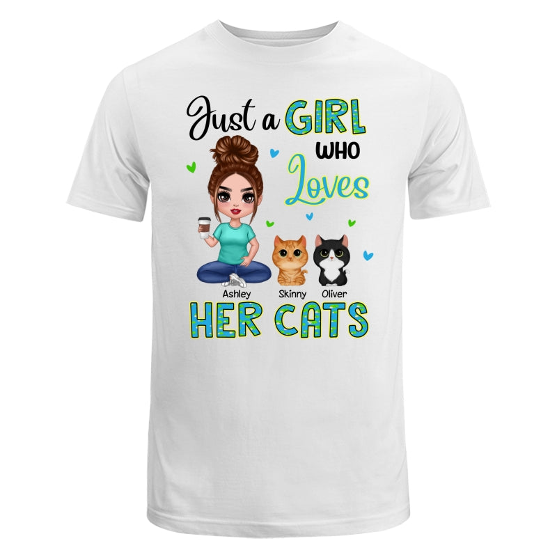 Green Pattern Just A Woman Who Loves Cats Doll Girl Sitting With Watercolor Cute Cats Personalized Shirt