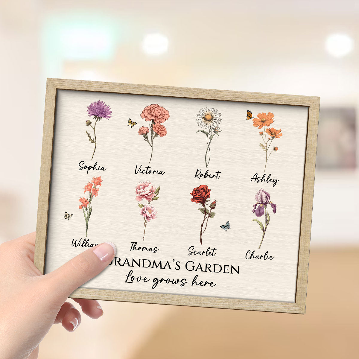 Vintage Birth Month Flowers Grandma Mom Garden Love Grows Here Mother‘s Day Gift Personalized 2-Layer Wooden Plaque