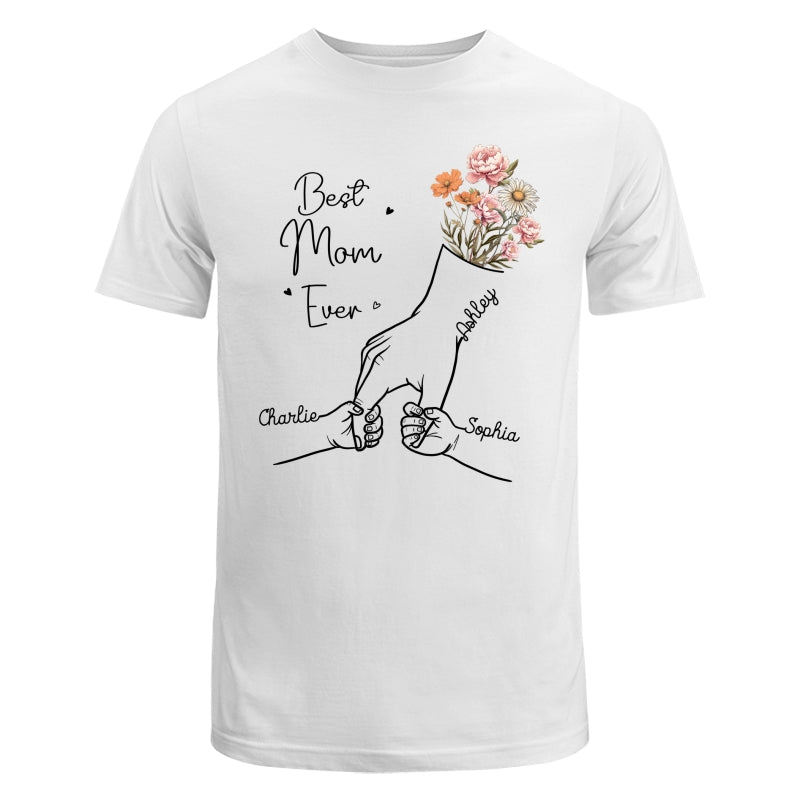 Best Mom Grandma Ever Outline Kids Holding Hand Birth Flowers Personalized Shirt