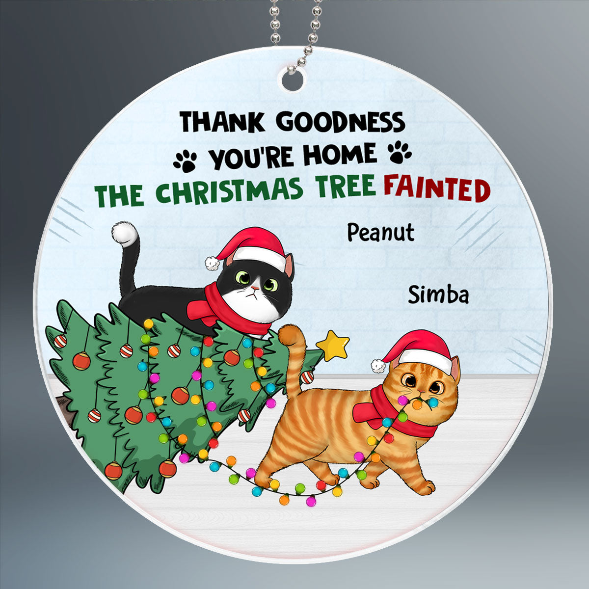 Walking Christmas Cat Christmas Tree Personalized Acrylic Ornament