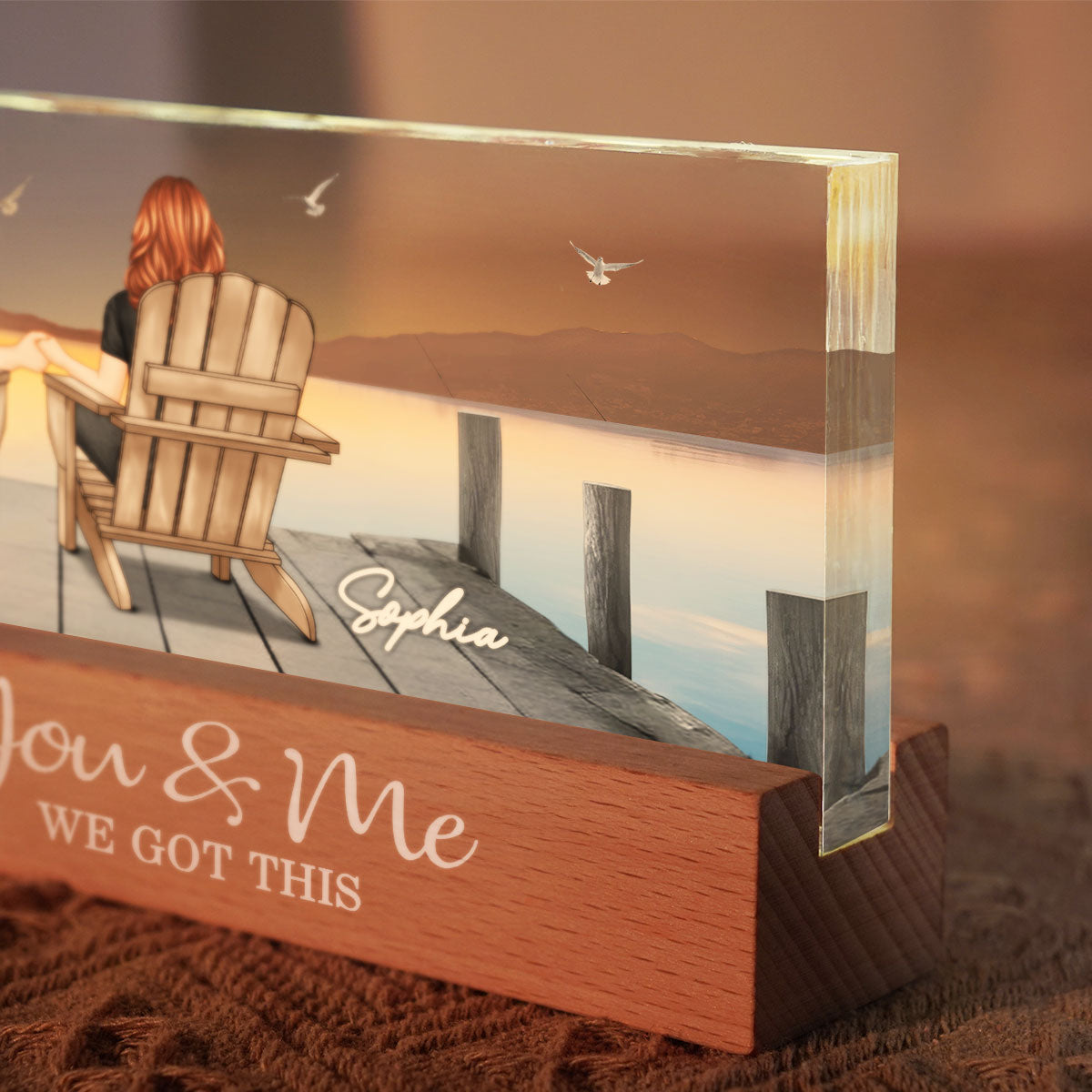 Couple Sitting On The Bridge, Lake Dock Personalized Acrylic Block LED Night Light, Heartfelt 2025  Gift For Couple, For Her, Girlfriend, Wife