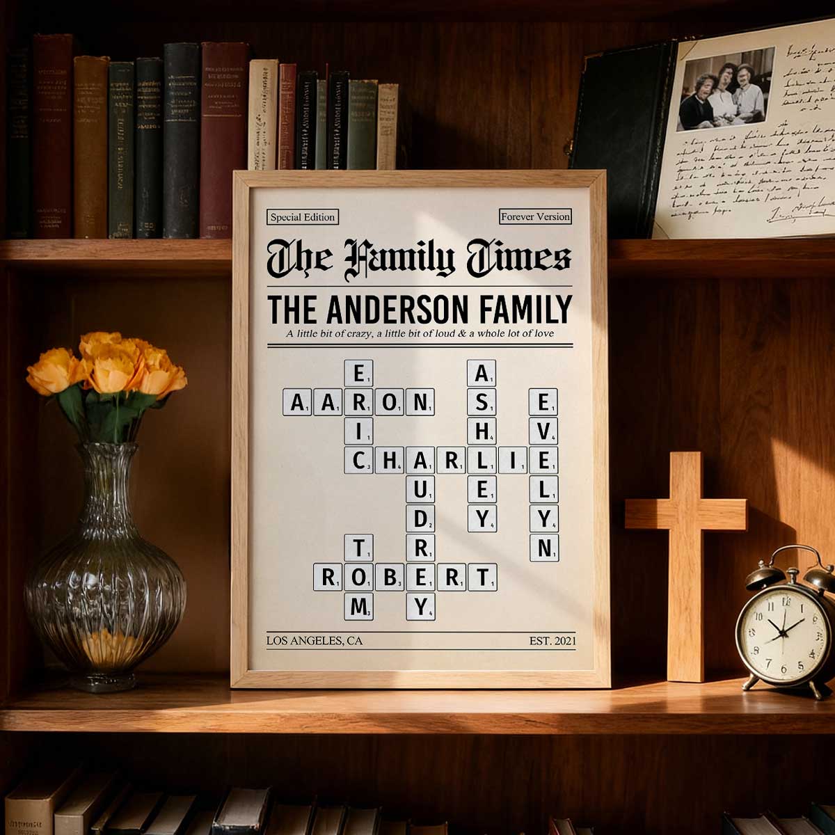 The Family Times Crossword Puzzle Newspaper Style - Personalized Poster - Home Decor Keepsake Gift For Family