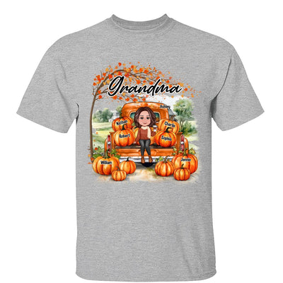 Fall Season Landscape Truck Pumpkins Under Tree Grandma Mom Personalized Shirt