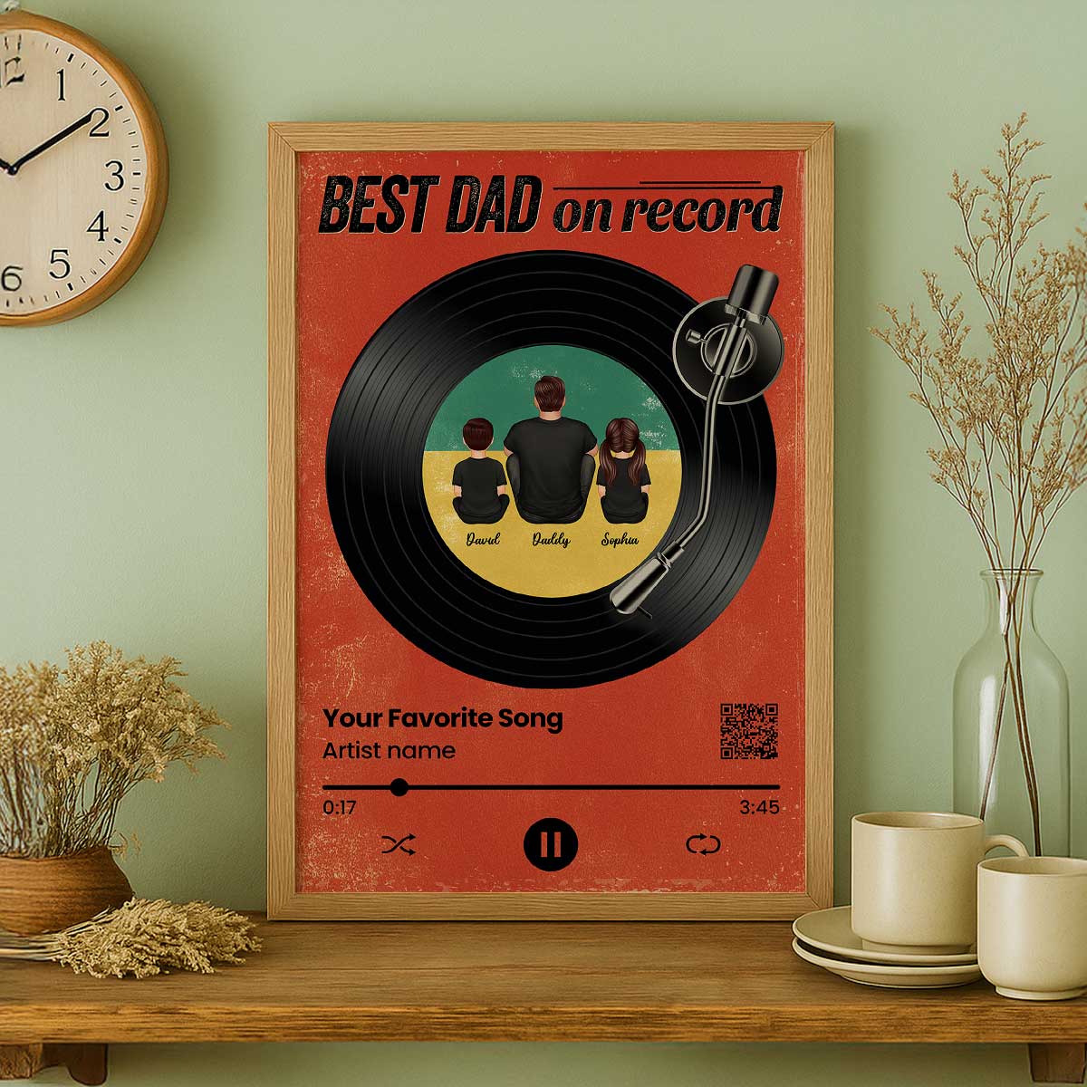 Retro Best Dad On Record Favorite Song Scannable QR Code Personalized Poster| Heartfelt Father's Day Gift For Dad