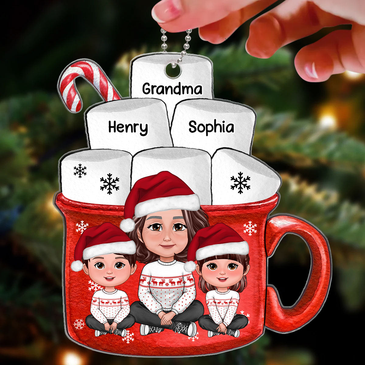 Grandma Grandkids Hot Cocoa Christmas Gifts For Granddaughters Grandsons Personalized Acrylic Ornament