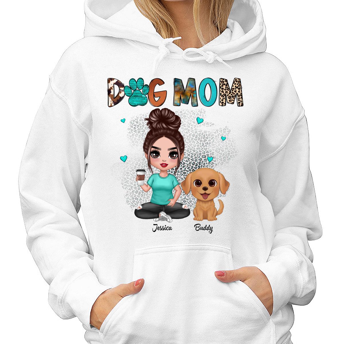 Western Pattern Teal Animal Print Dog Mom Doll Girl & Cute Watercolor Dog Personalized Shirt