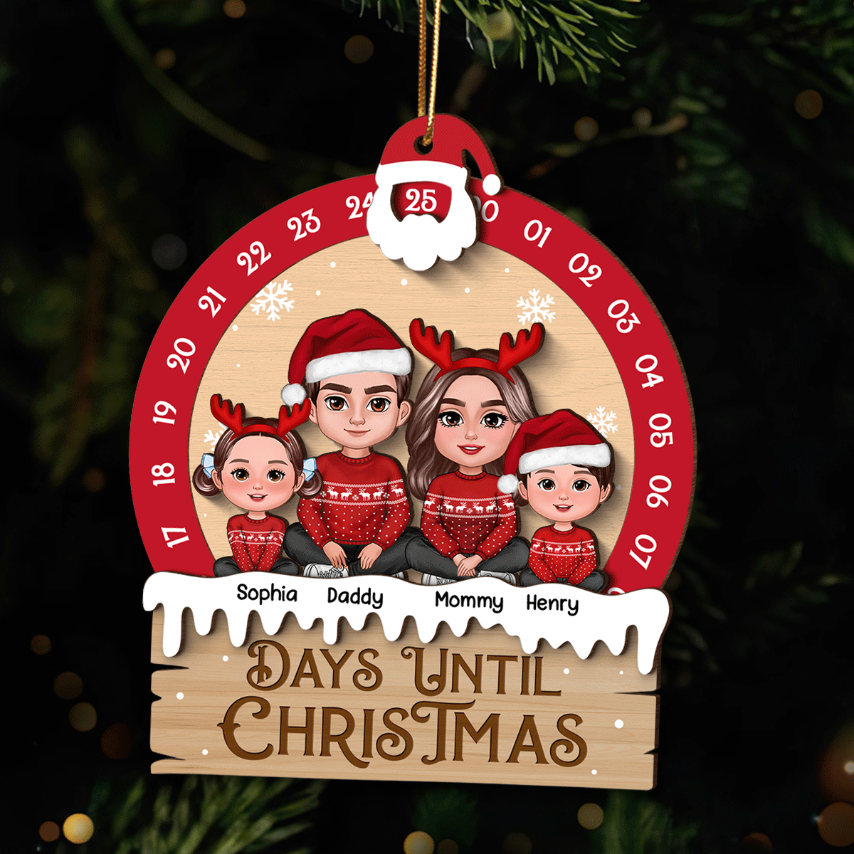 Family Sitting Crossed Legs Christmas Gift Personalized Countdown Ornament