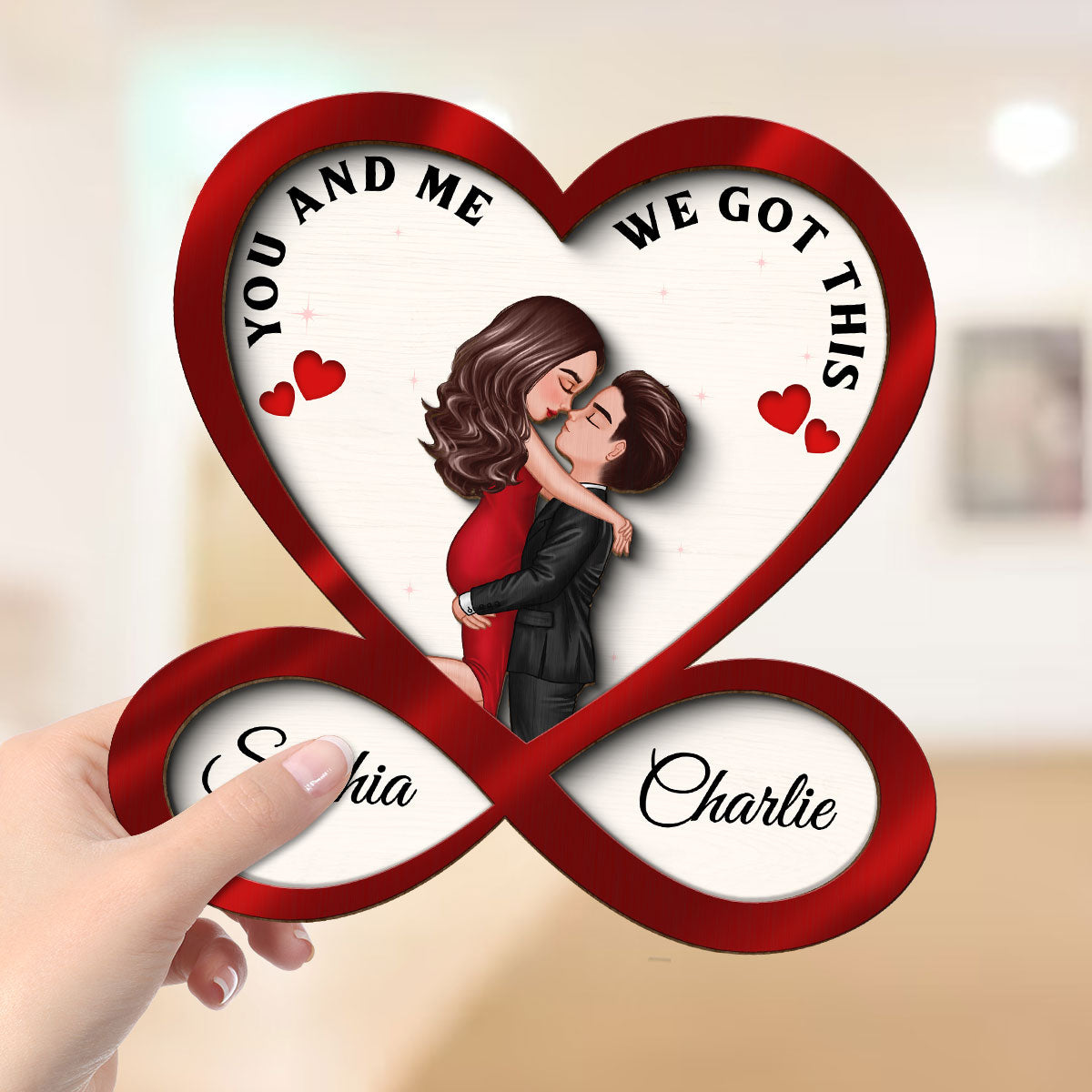 Infinity Heart Couple Hugging Kissing Anniversary Gift For Him Gift For Her Personalized 2-Layer Wooden Plaque