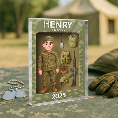 Army Action Figure 3D Effect - Personalized Acrylic Block - Special Christmas Gift For The Brave Soldier
