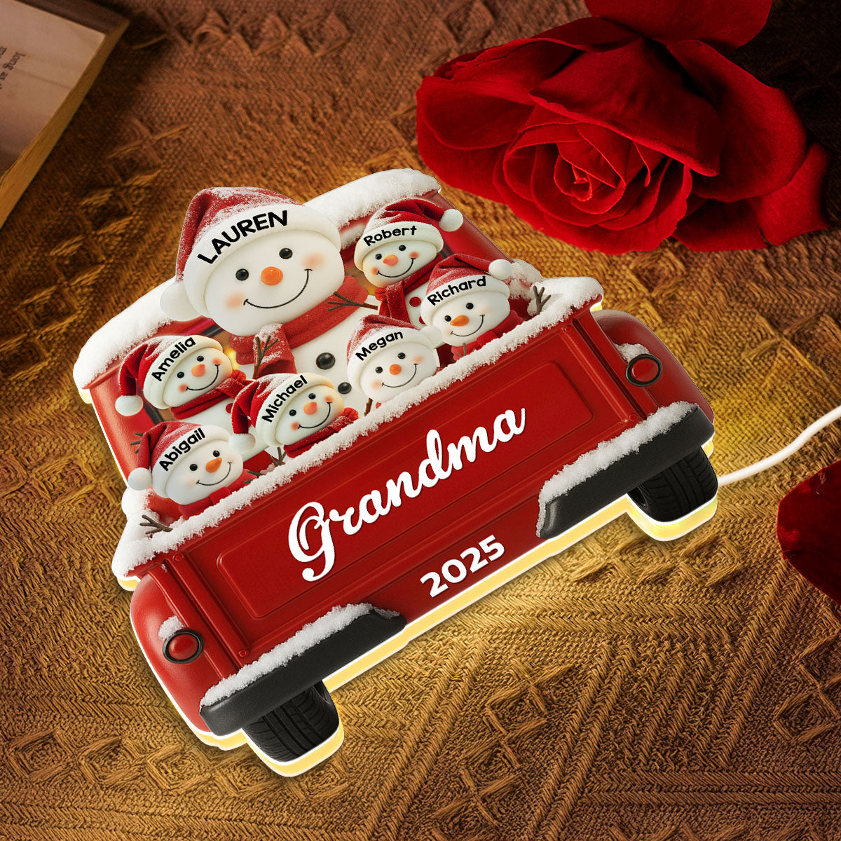 Snowman Grandma Grandkids Red Truck - Personalized Light Box