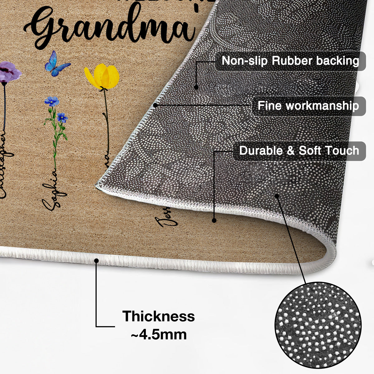 Welcome To Grandma Nana House Watercolor Birth Flowers Personalized Doormat