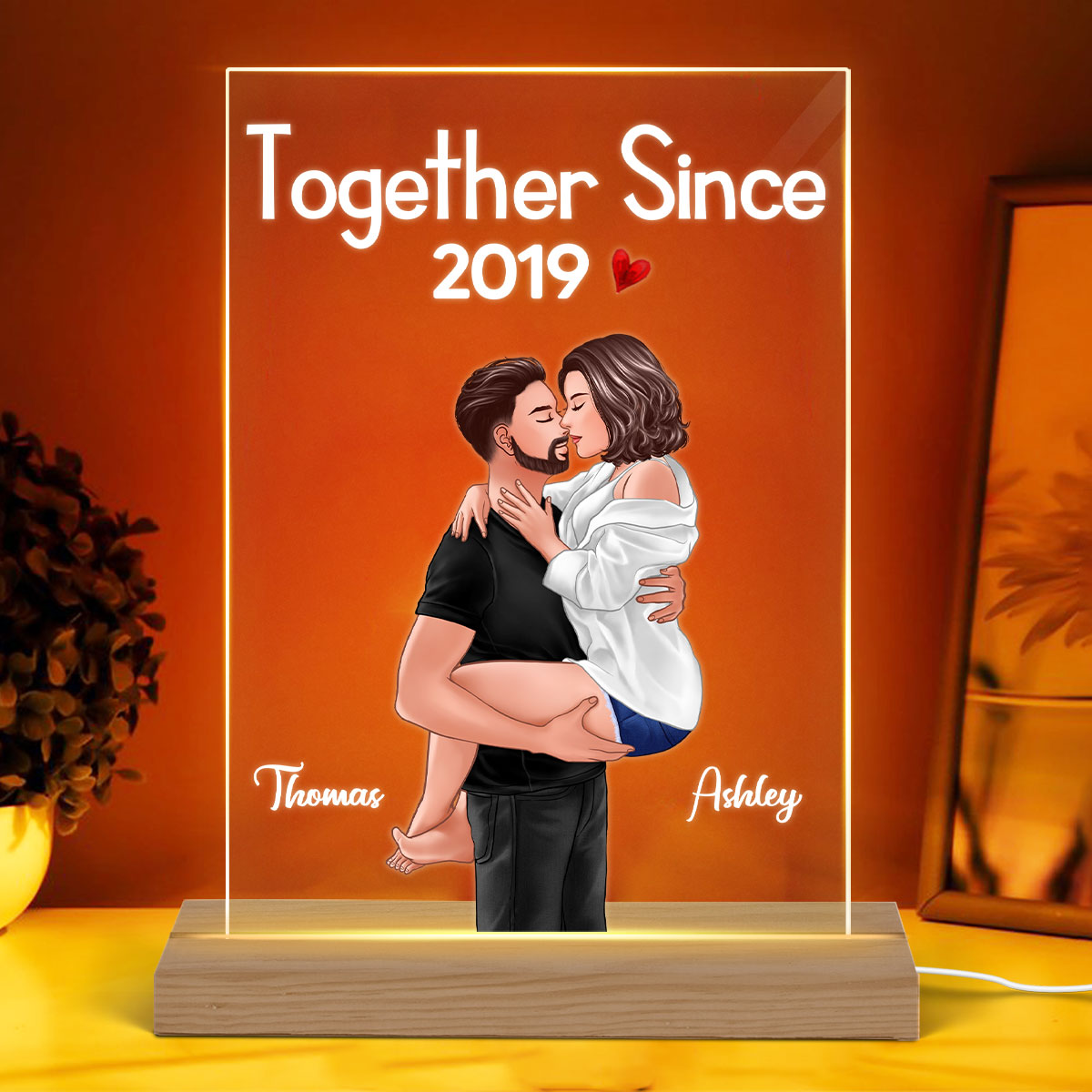 Man Holding Woman Kissing Together Since Anniversary Gift Personalized Acrylic Plaque With LED Night Light