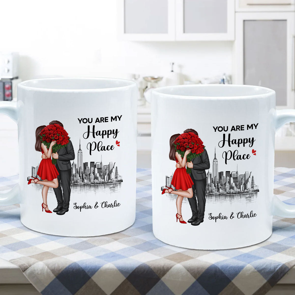 Elegant Couple Skyline Personalized Mug