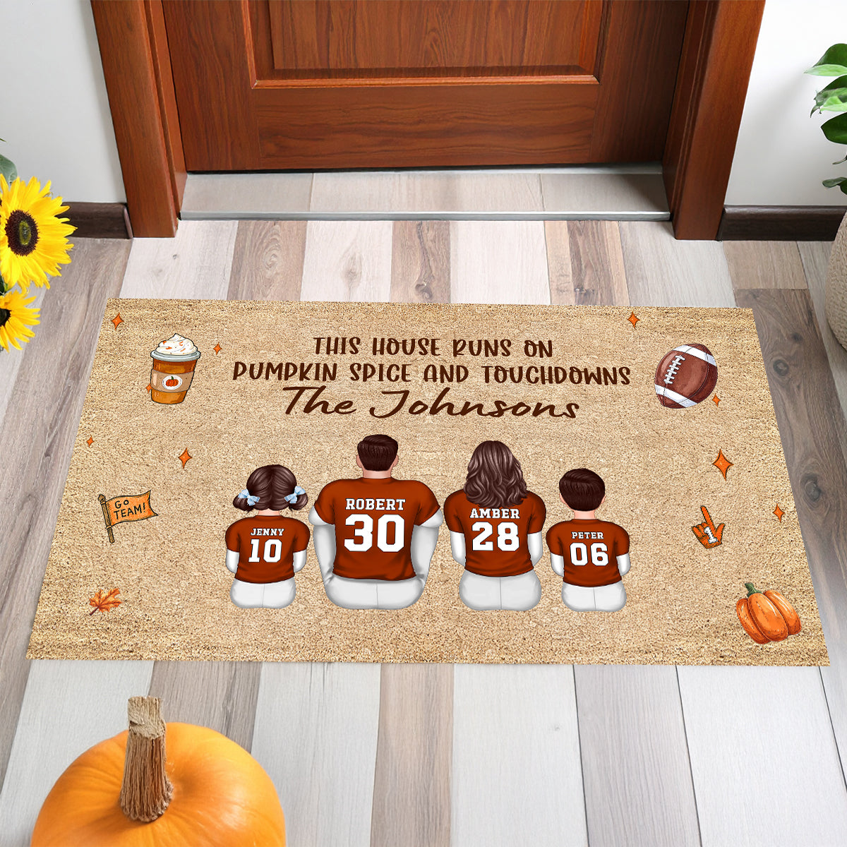 This House Runs On Pumpkin Spice And Touchdowns Football Family Decor Personalized Doormat