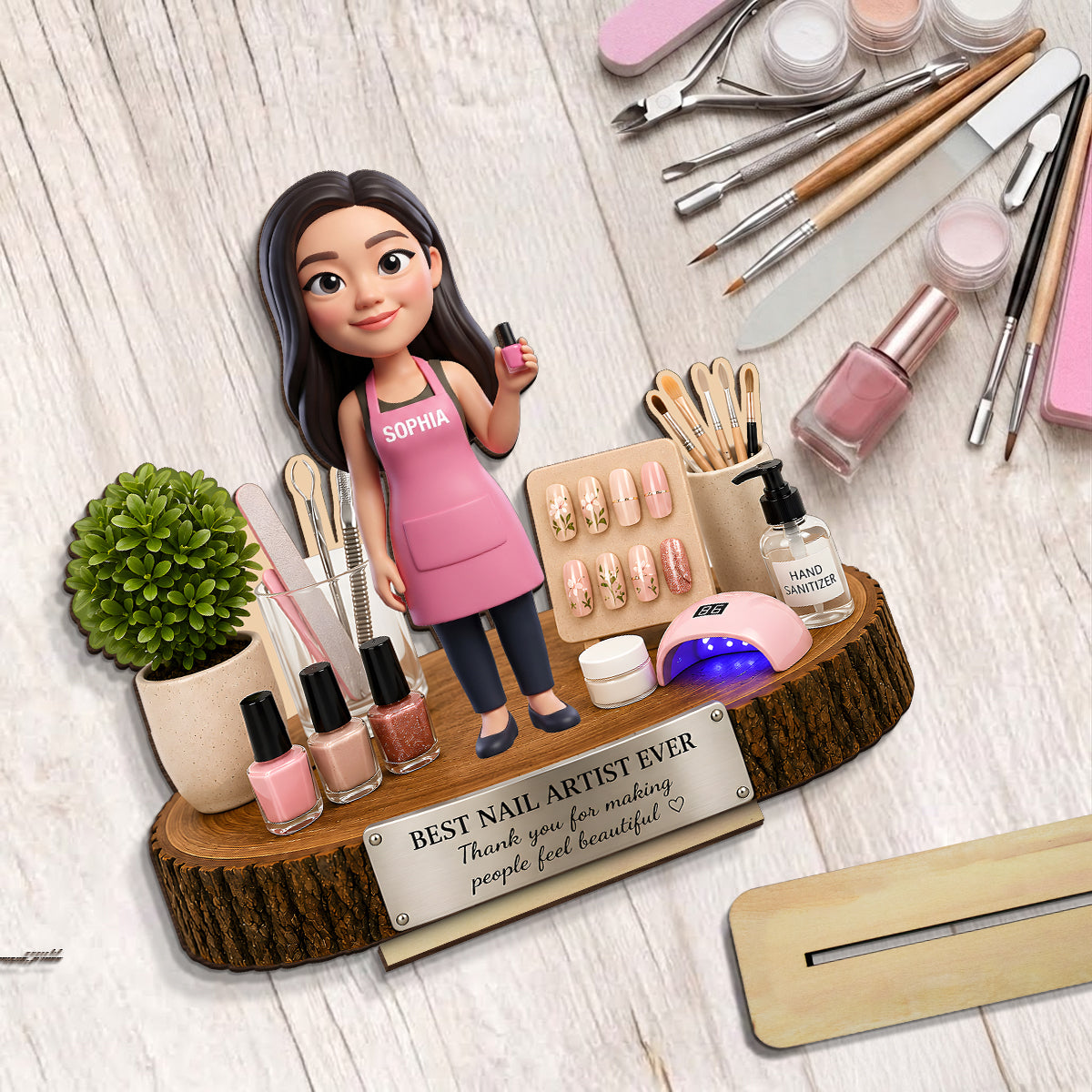 Nail Artist Custom Portrait from Photo - Personalized 2-Layered Wooden Plaque - Gift for Her, Salon Owner Gift