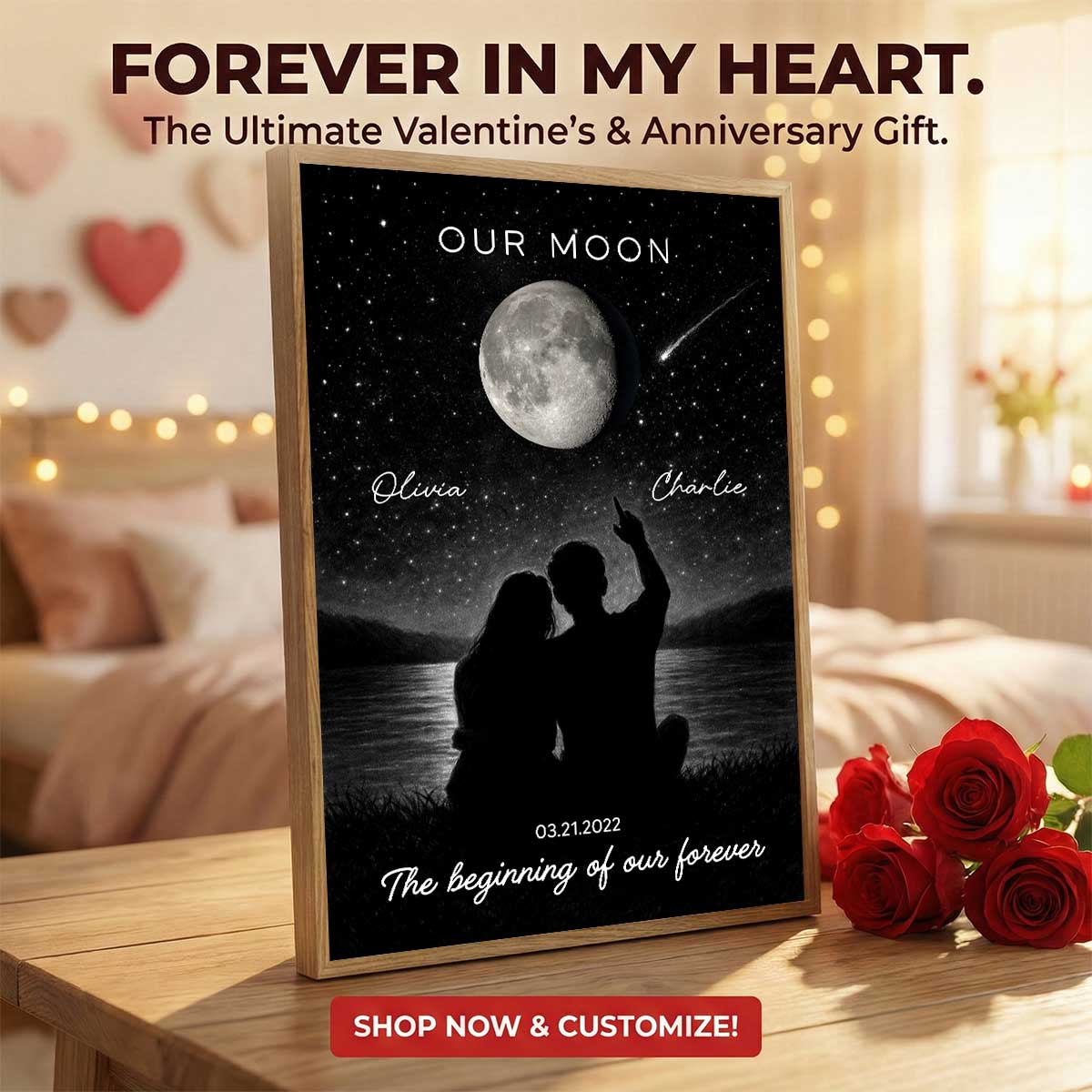 Night Sky Custom Couple Moon Phase - Personalized Poster - Valentine's Day Gift For Couple, For Her, For Him