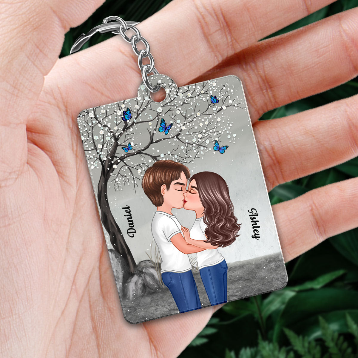 Couple Kissing Under Blossom Tree Favorite Song QR Code Personalized Acrylic Keychain