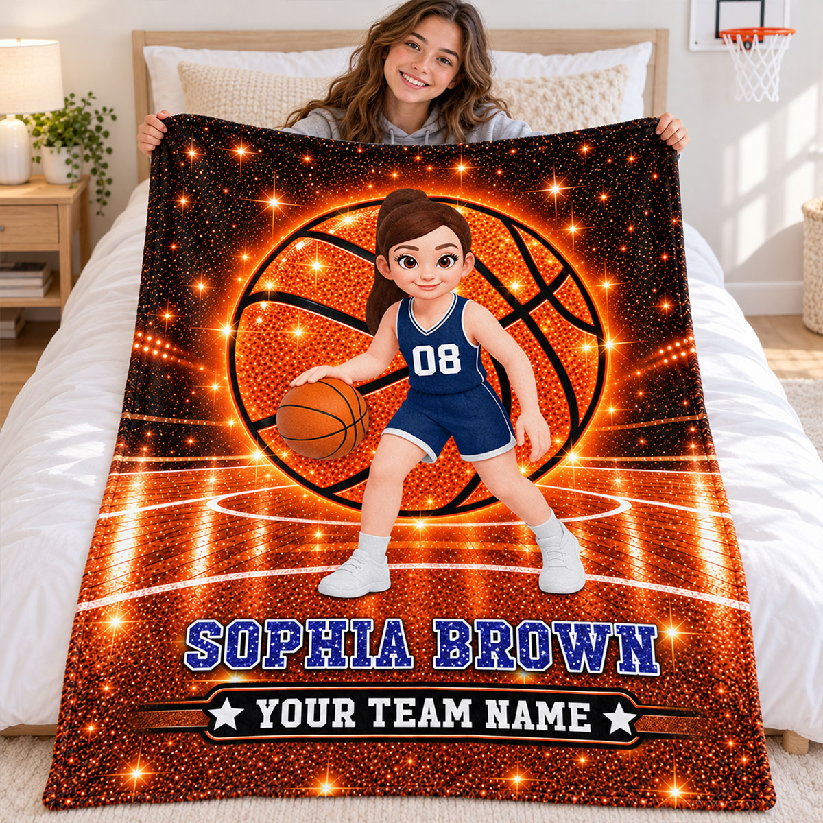 Basketball Girl Player Custom Name And Team Name - Personalized Fleece Blanket - Christmas Gift For American Basketball Players, Basketball Lovers, Granddaughter, Daughter