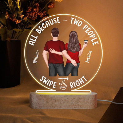Two People Swipe Right Couple Dating App Personalized Circle LED Night Light, Acrylic LED Lamp, Valentine‘s Day Gift For Him, Gift For Her