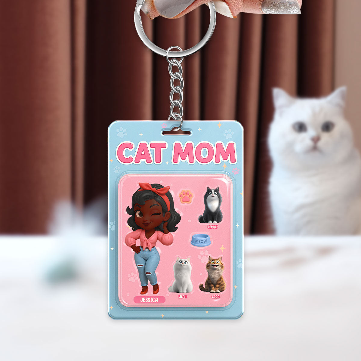 Cat Mom Custom Figure Cute Cartoon Cats Personalized Acrylic Keychain