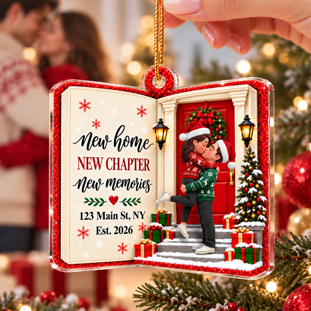 New Home New Chapter 2D Flat - Personalized Acrylic Ornament – First Christmas in Our New Home Keepsake, Housewarming Gift for Couple