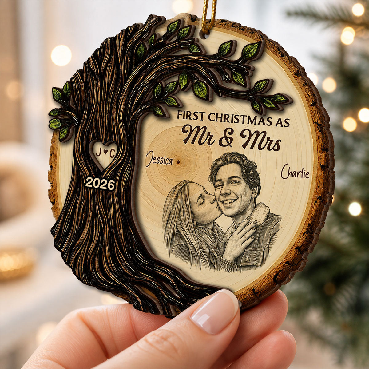 First Christmas As Mr Mrs Couple - Personalized 2-Layered Wooden Ornament - Christmas Gift For Married Couple