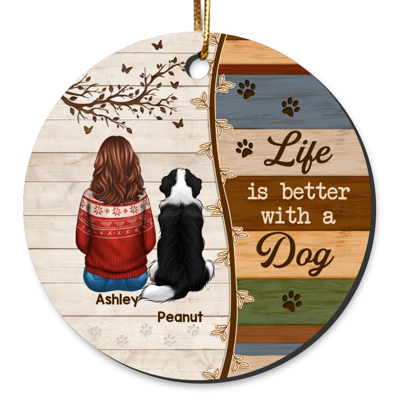 Life Is Better With Dogs Wood Branch Christmas Personalized Circle Ornament
