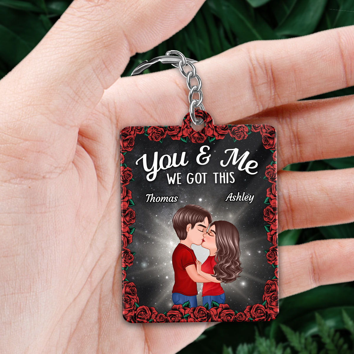 Roses Doll Couple Kissing Favorite Song Scannable QR Code Personalized Acrylic Keychain