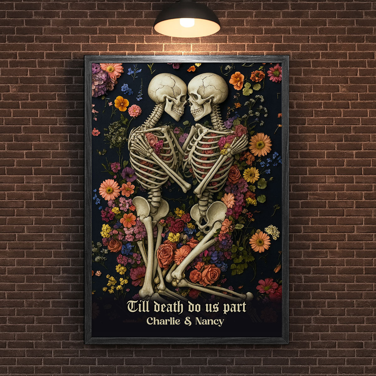 Till Death Do Us Part Romantic Skeleton Personalized Poster, Gothic Art Halloween Decor, Gift for him, Gift for her