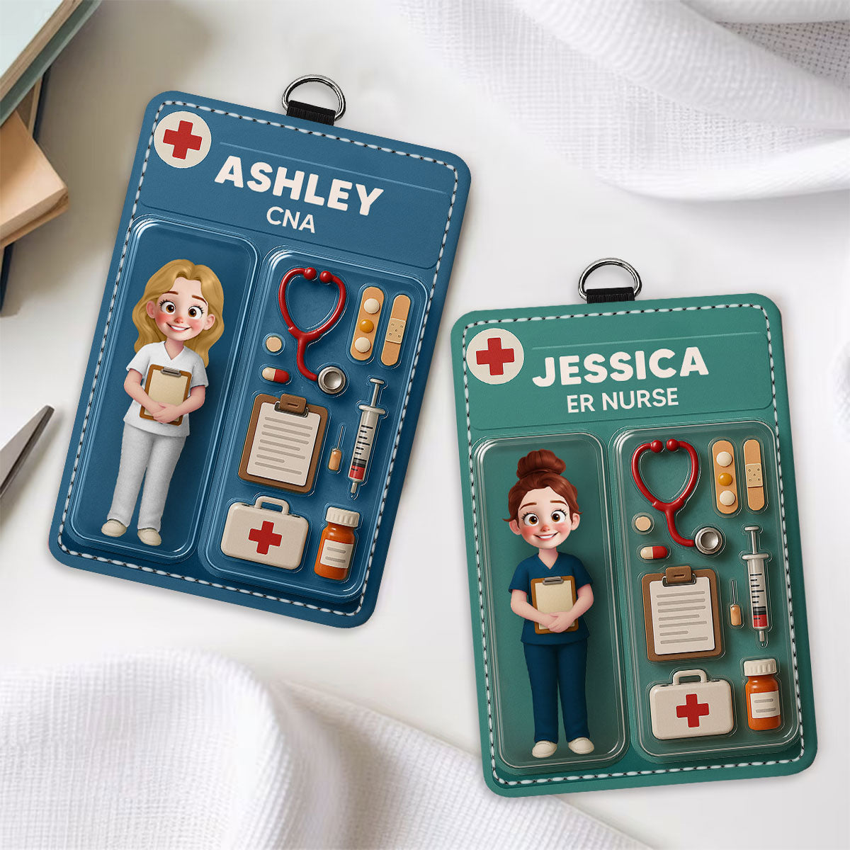 3D Effect Nurse Job Title Figure Style Personalized ID Badge Holder, Gift For Nurse CNA CMA