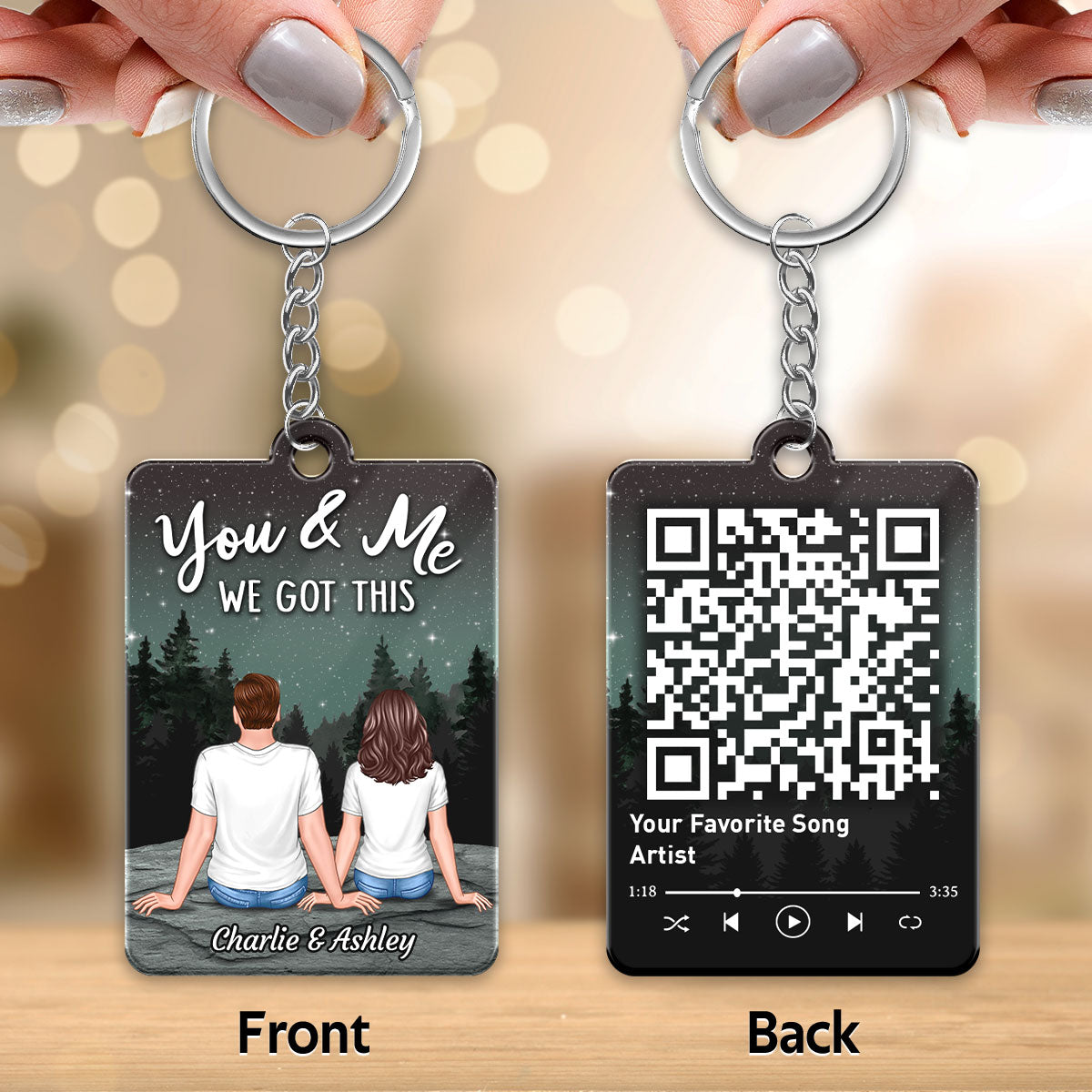 Couple Sitting Back View Under Night Sky Favorite Song QR Code Personalized Acrylic Keychain