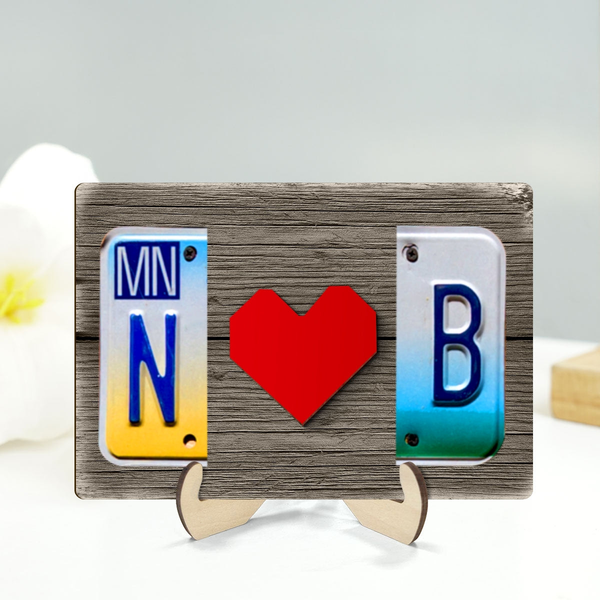 Custom License Plate Initials Couple with Red Heart Personalized Gift for Him for Her