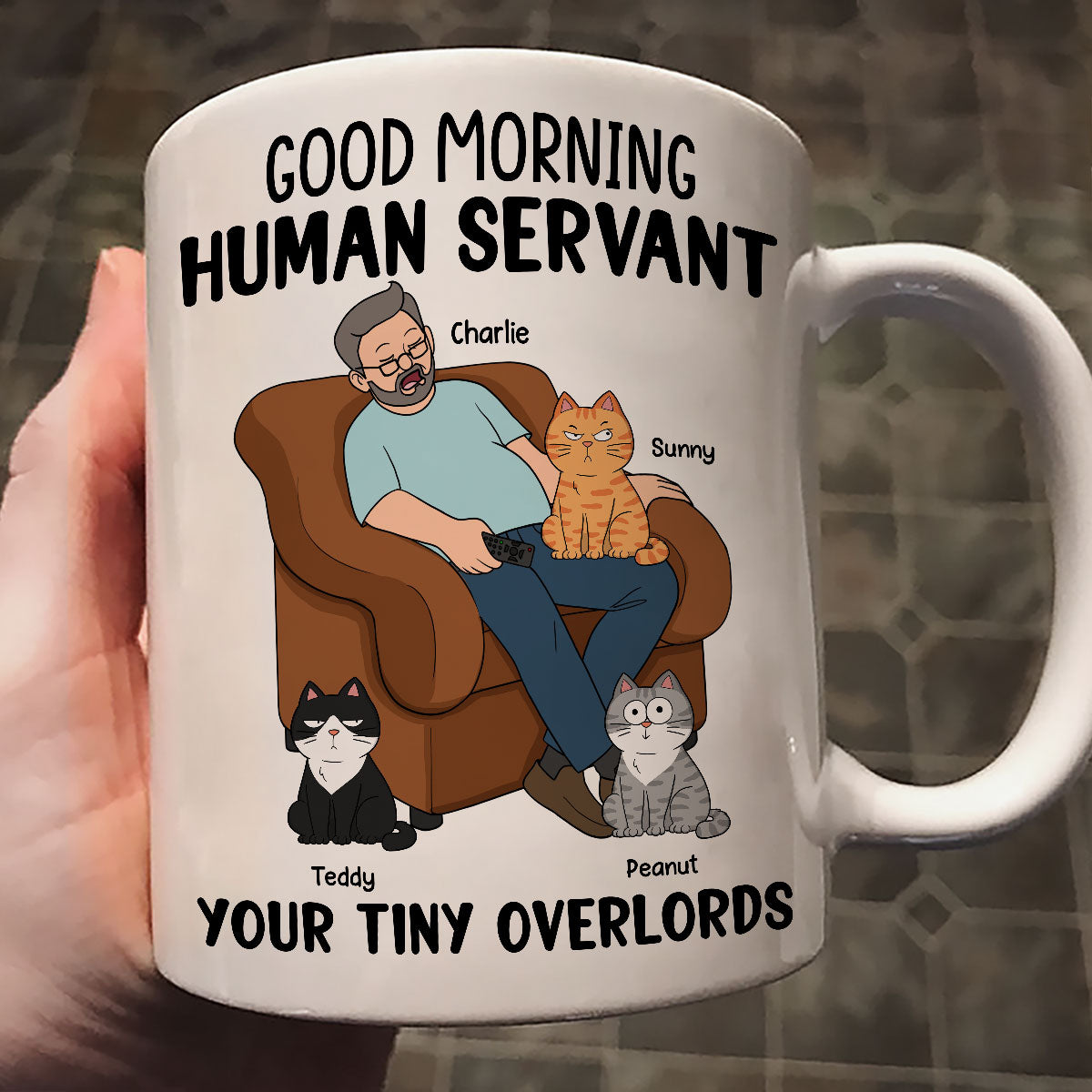 Happy Father‘s Day Human Servant Cat Dad Asleep Funny Cats Personalized Mug