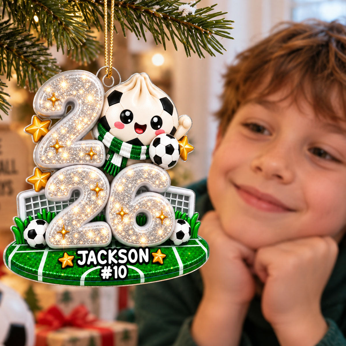 Soccer Dumpling Squishy Style - Personalized Acrylic Ornament - Christmas Gift for Daughter, Son, Grandkids